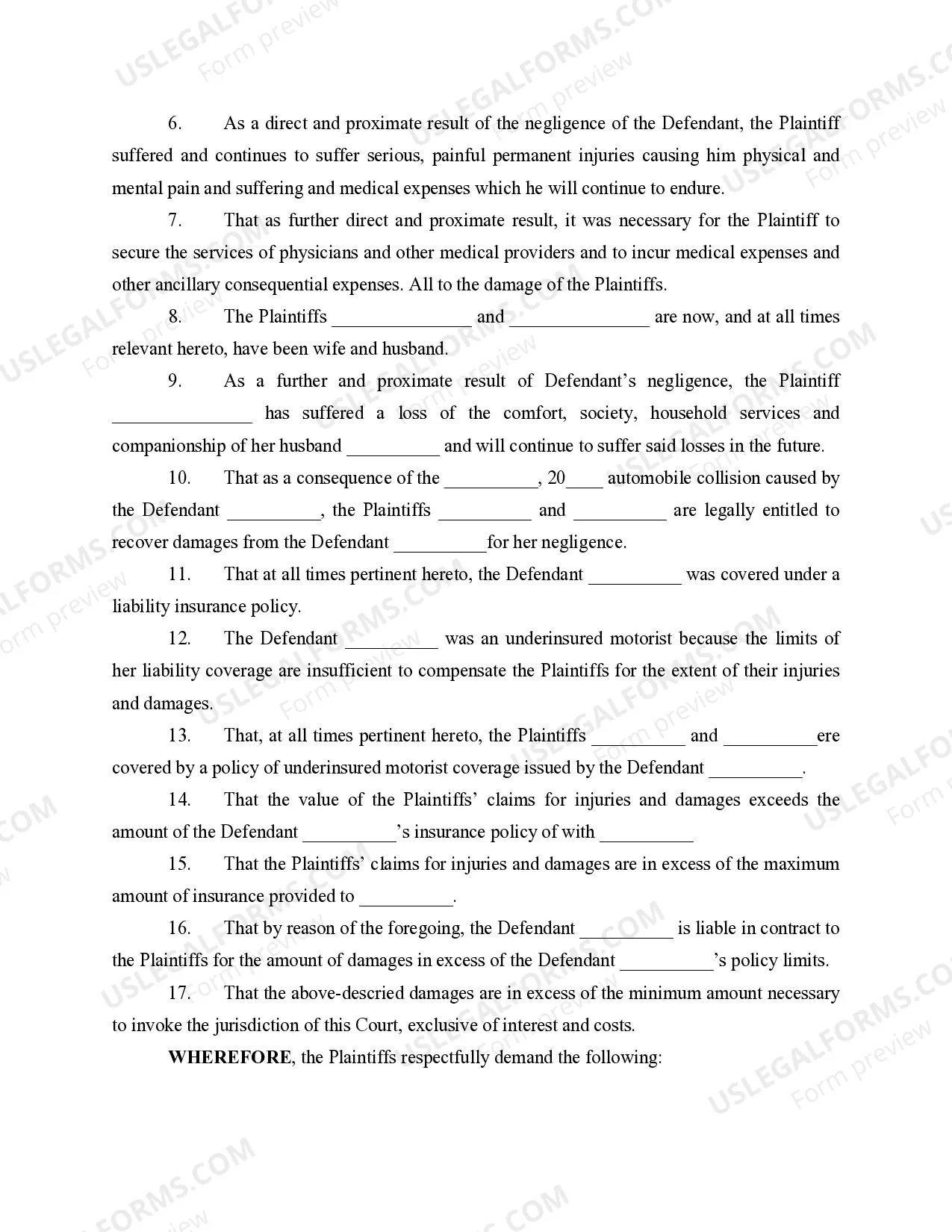 Preview Complaint - Auto accident