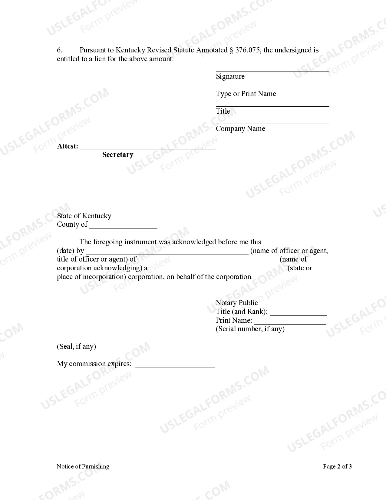 Preview Notice of Furnishing - Professional by Corporation or LLC