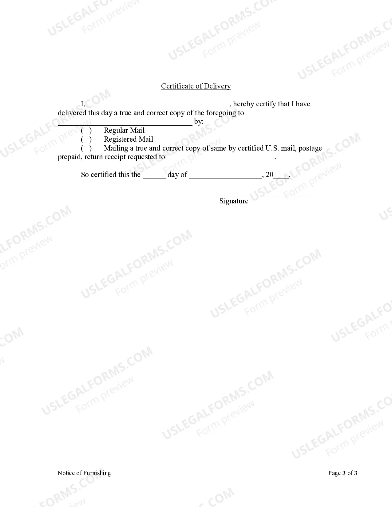 Preview Notice of Furnishing - Professional by Corporation or LLC