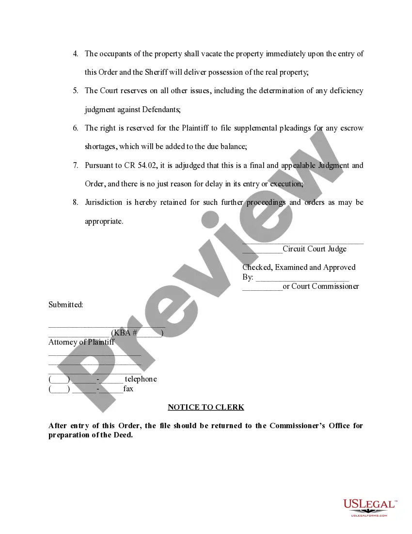 Preview Order Confirming Report of Sale And Ordering Deliver of Deed