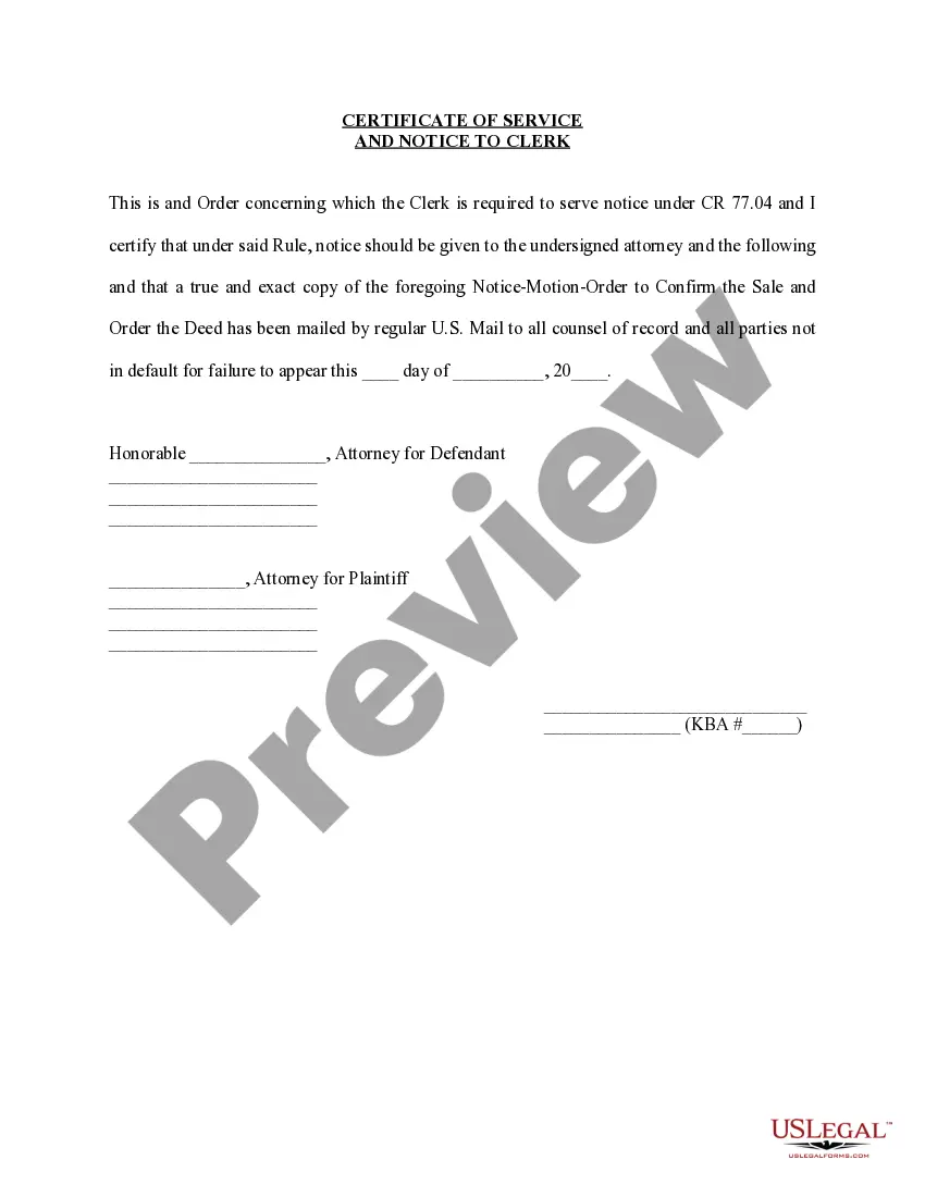 Preview Order Confirming Report of Sale And Ordering Deliver of Deed