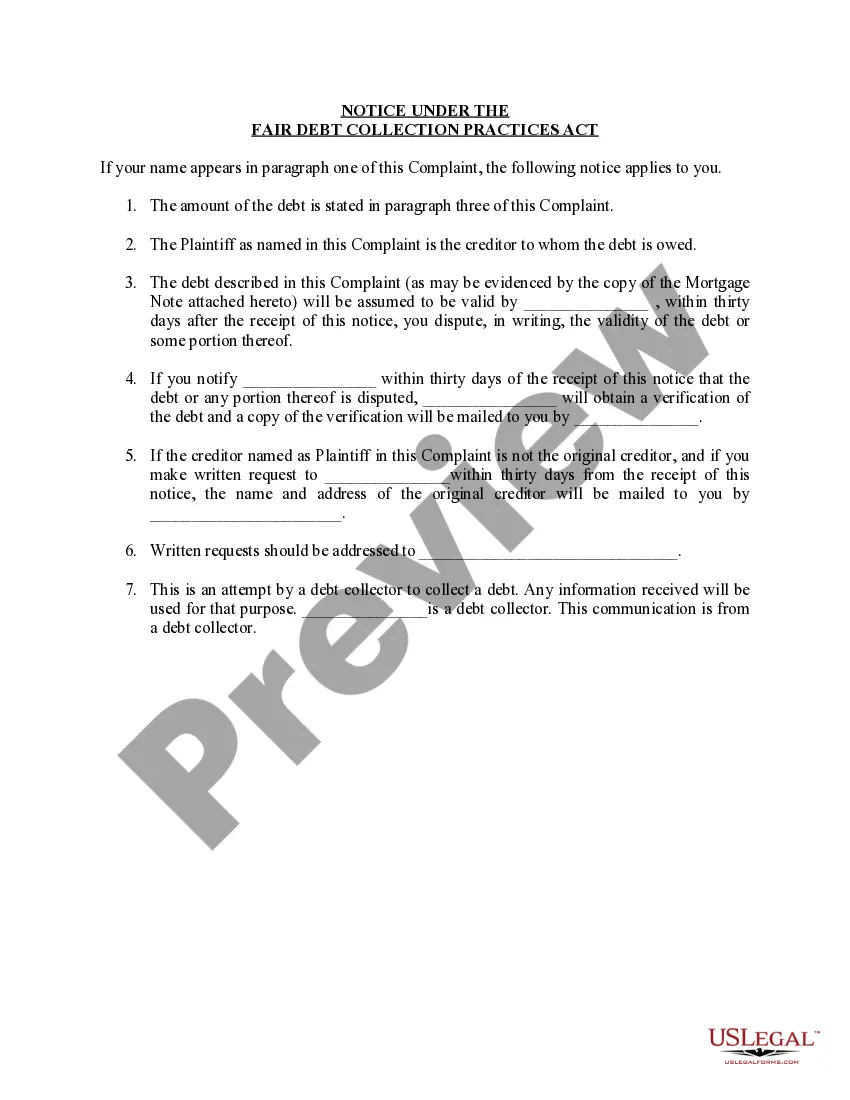 Preview Complaint for Foreclosure