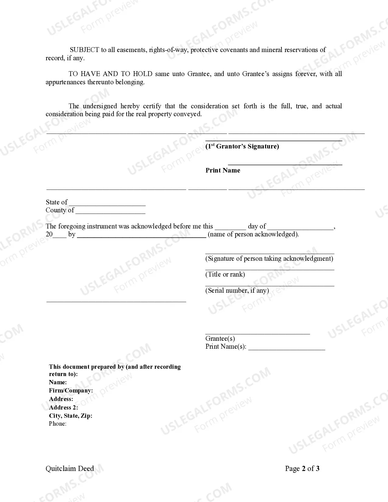 Preview Quitclaim Deed from Individual to Corporation