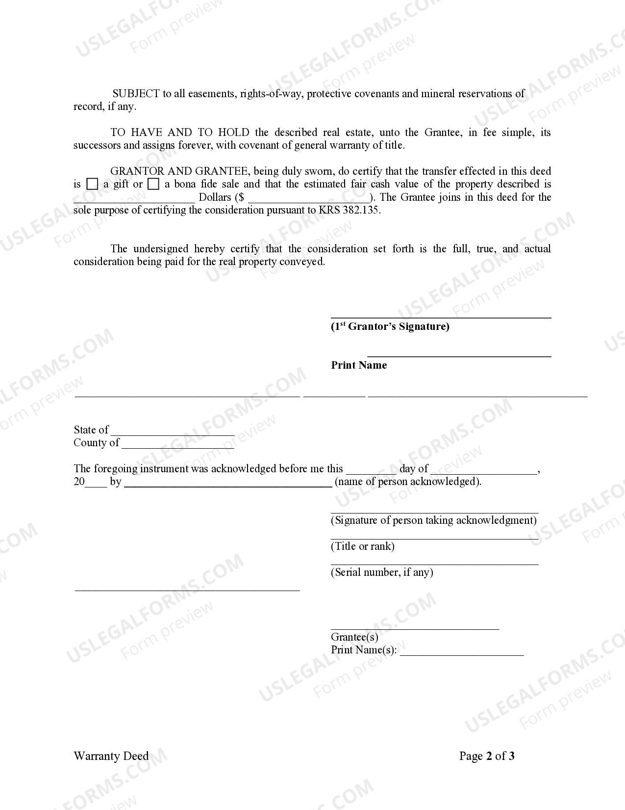 Kentucky Warranty Deed from Individual to Corporation US Legal Forms