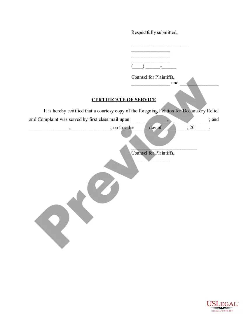 Preview Petition for Declaratory Relief and Complaint