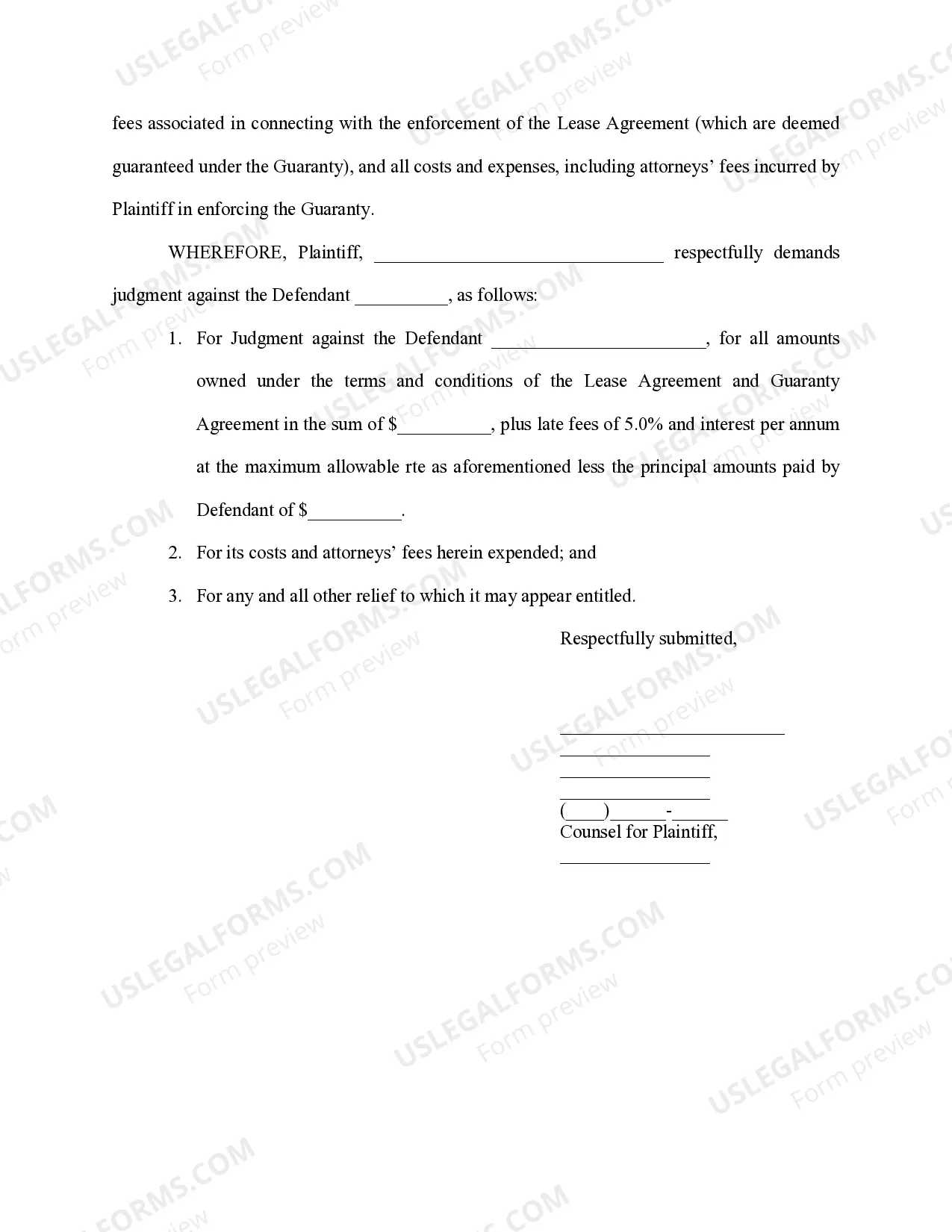 Preview Complaint- Equipment Lease Agreement