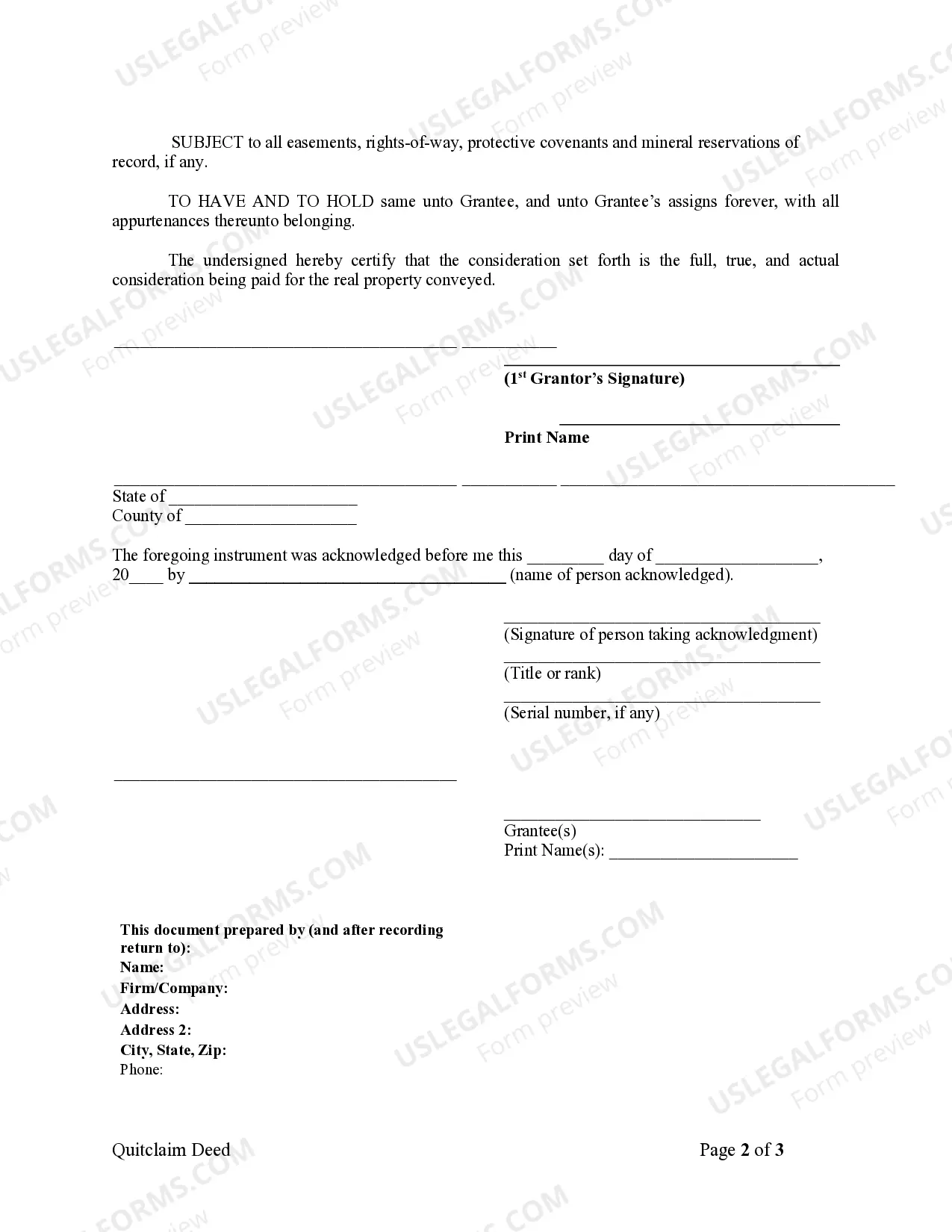 Preview Quitclaim Deed from Individual to LLC