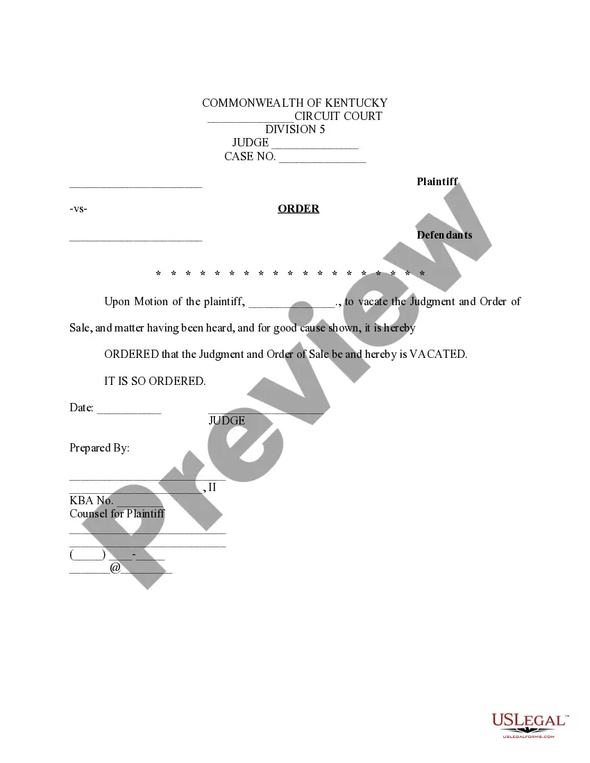 Preview Motion to Vacate Judgment and Order of Sale