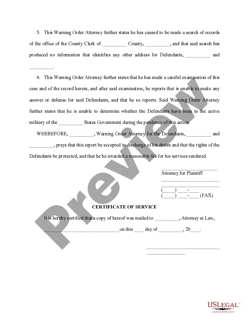 Preview Report of Warning Order Attorney