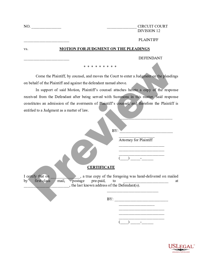 Kentucky Motion for Judgment on the Pleadings US Legal Forms