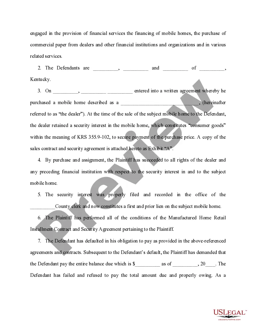 Preview Complaint to Foreclose Security Interest