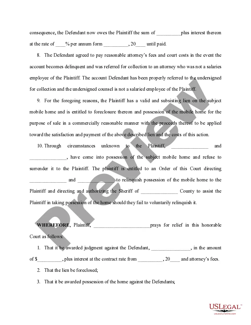 Preview Complaint to Foreclose Security Interest