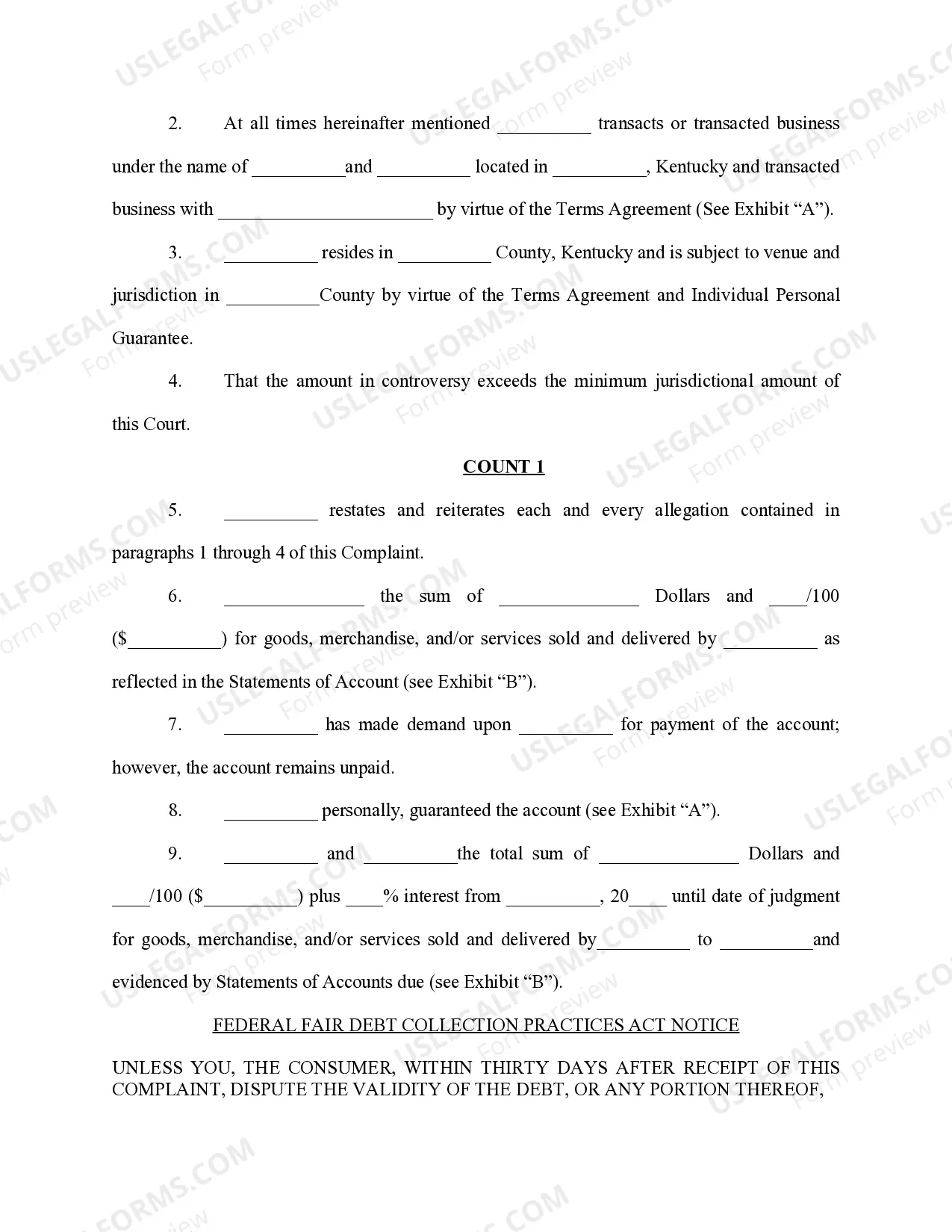 Preview Complaint- Debt