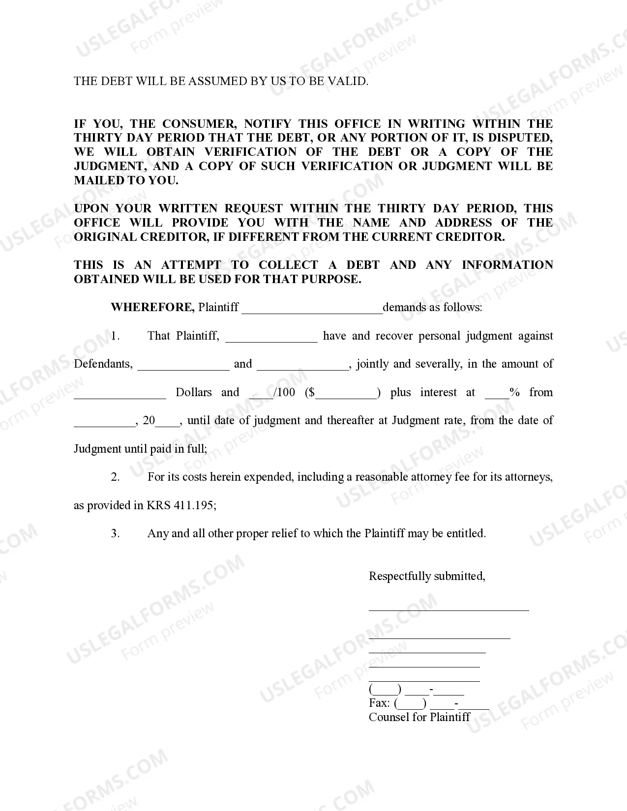 Preview Complaint- Debt