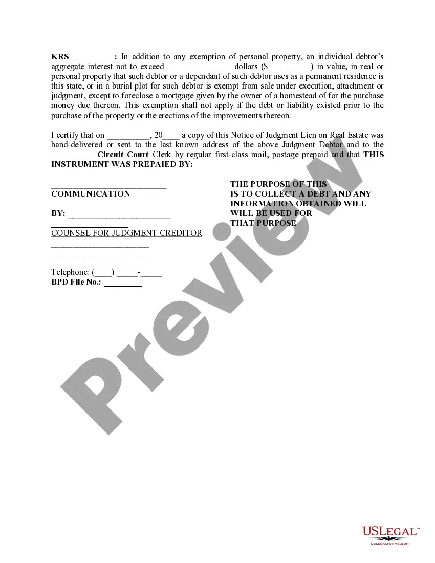 Preview Notice of Judgment Lien on Real Estate