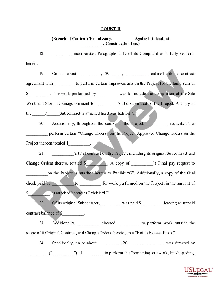 Preview Breach of Written Contract Complaint