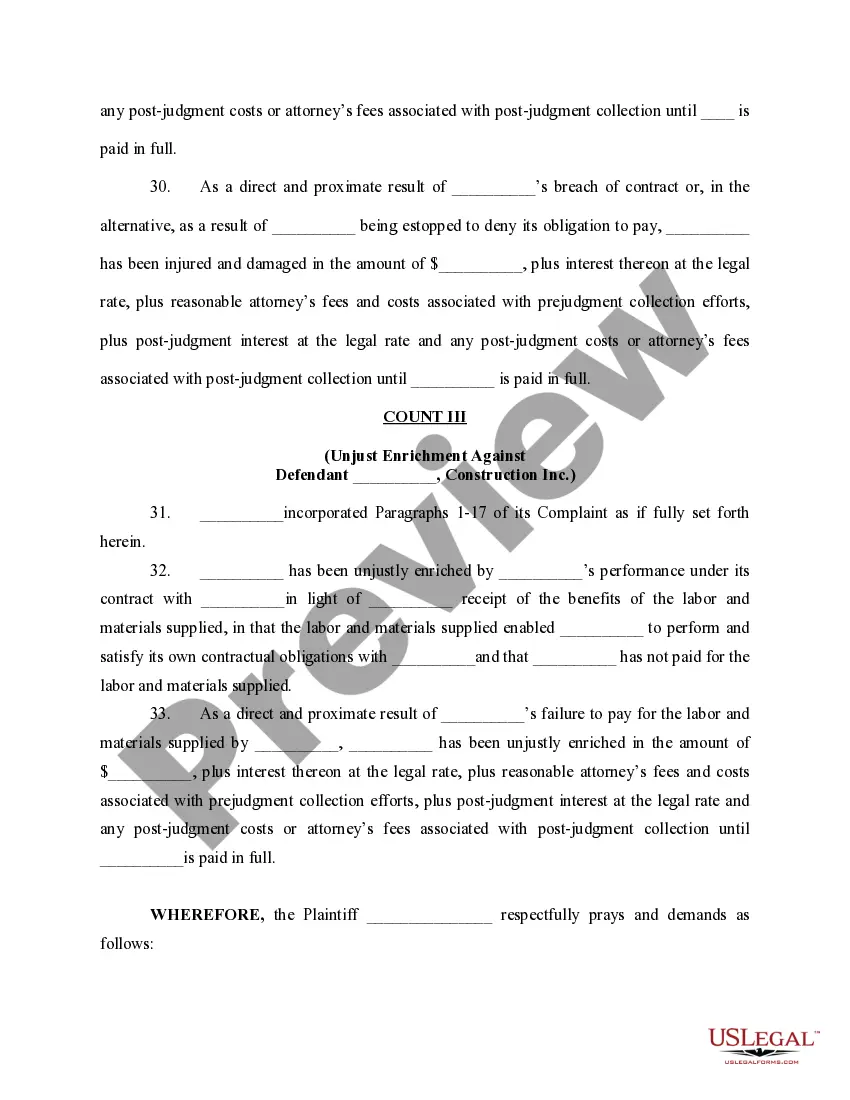 Preview Breach of Written Contract Complaint