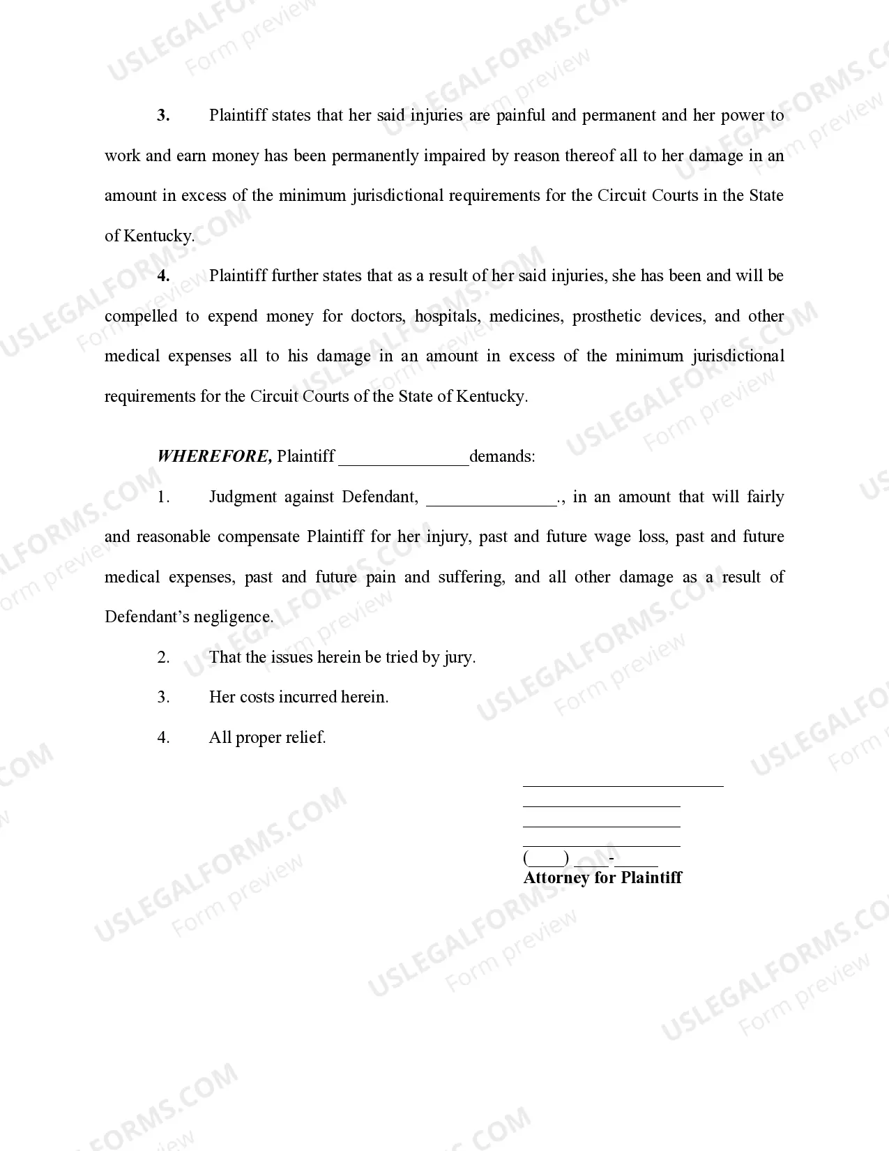 Preview Personal Injury Complaint