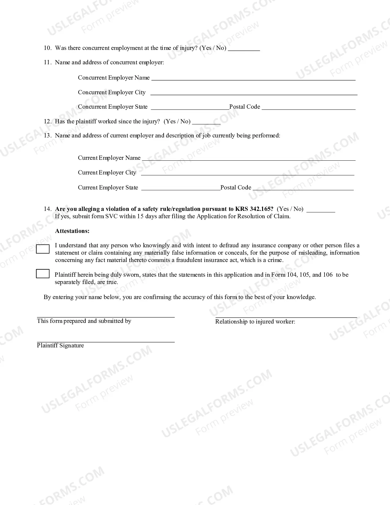 Preview Application for Resolution of Injury Claim