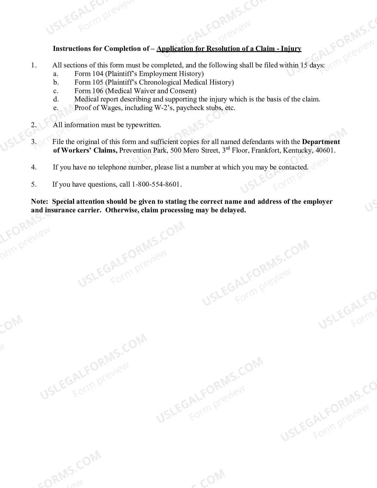 Preview Application for Resolution of Injury Claim