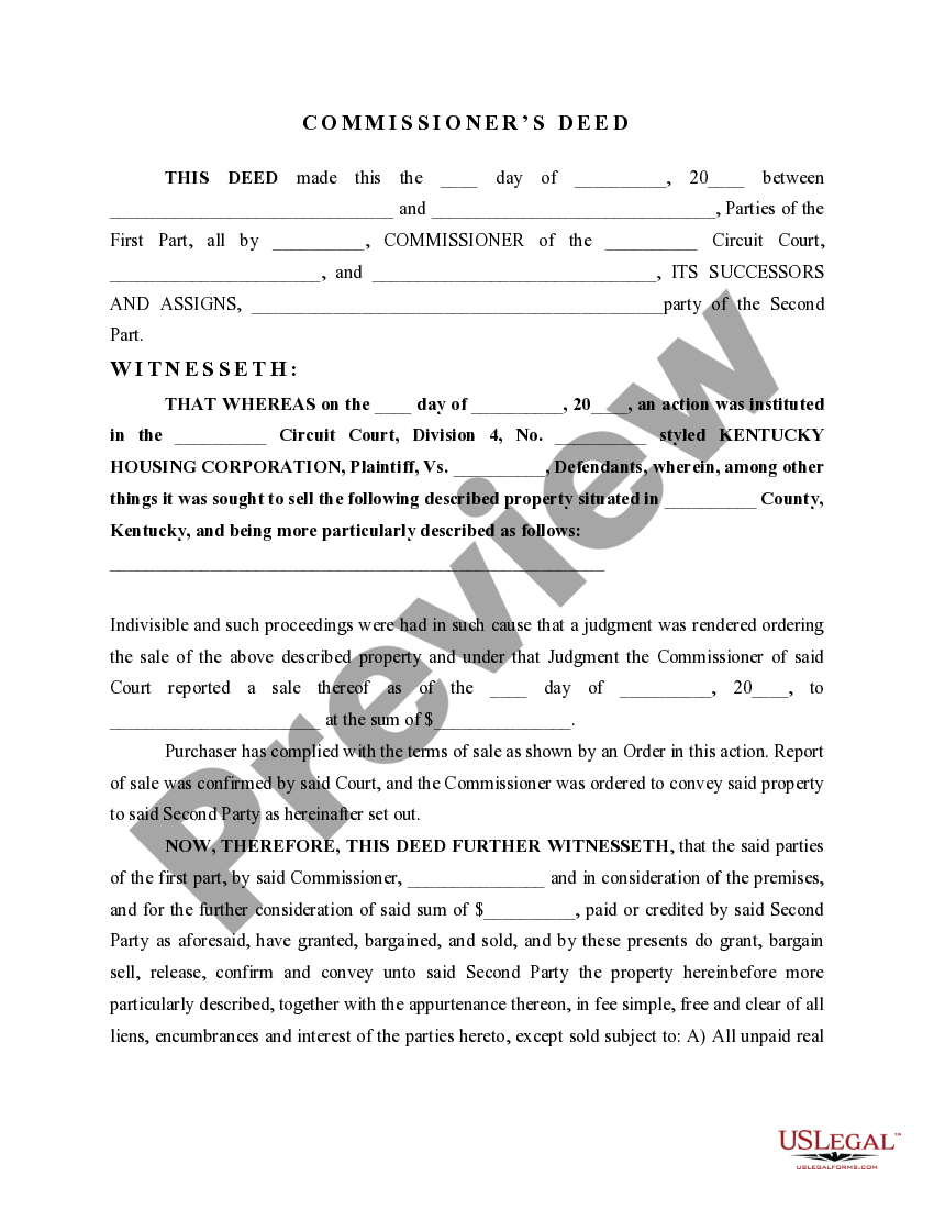 Kentucky Commissioner’s Deed US Legal Forms