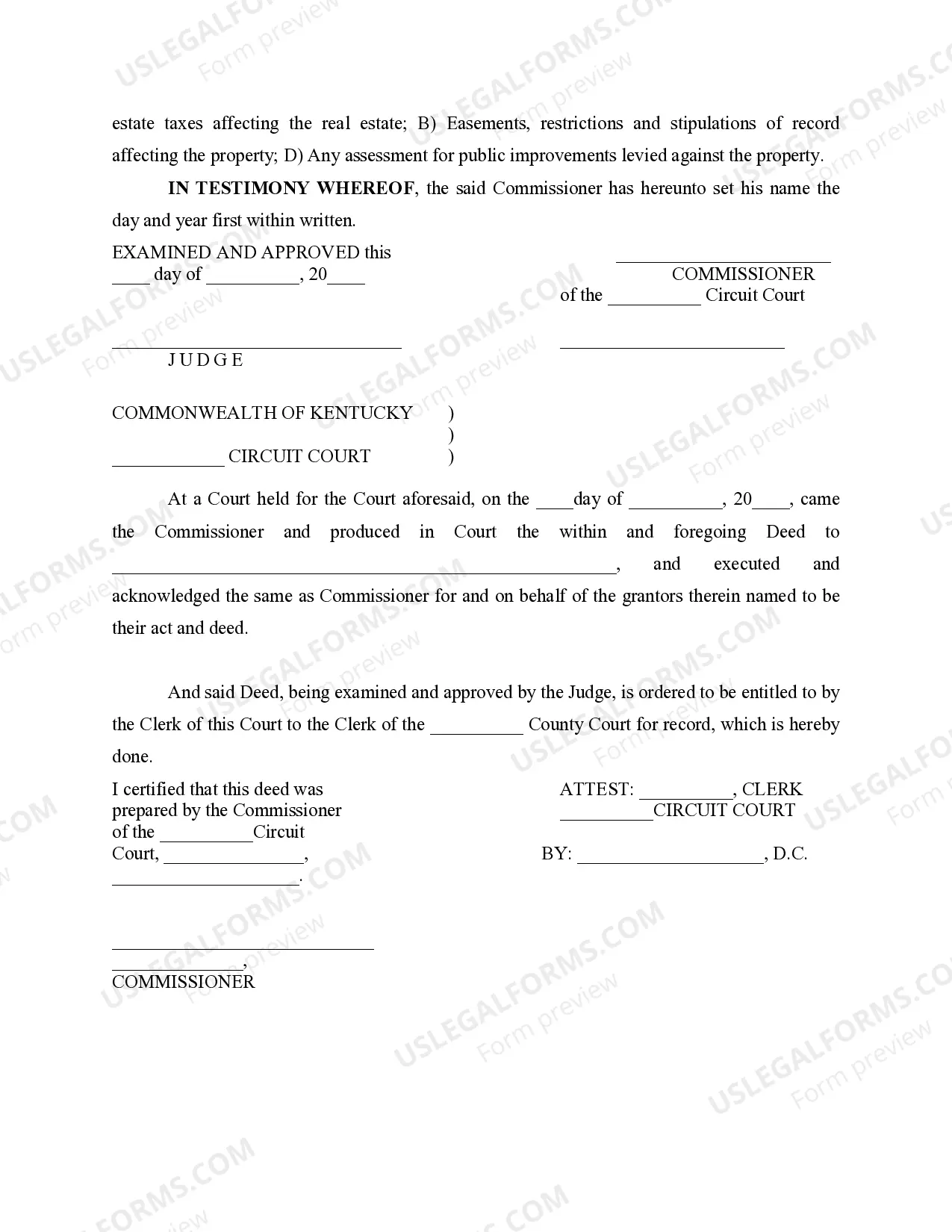 Preview Commissioner's Deed