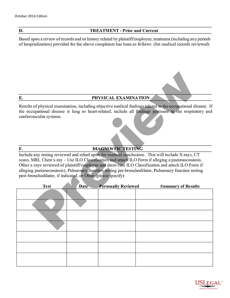 page 1 Medical Report Occupational Disease preview