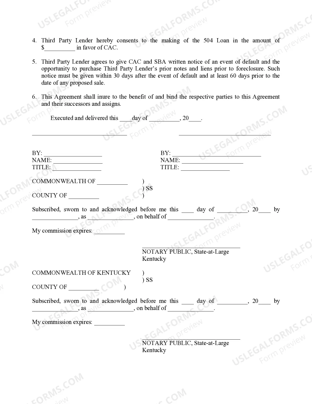 Preview Third Party Lender Agreement