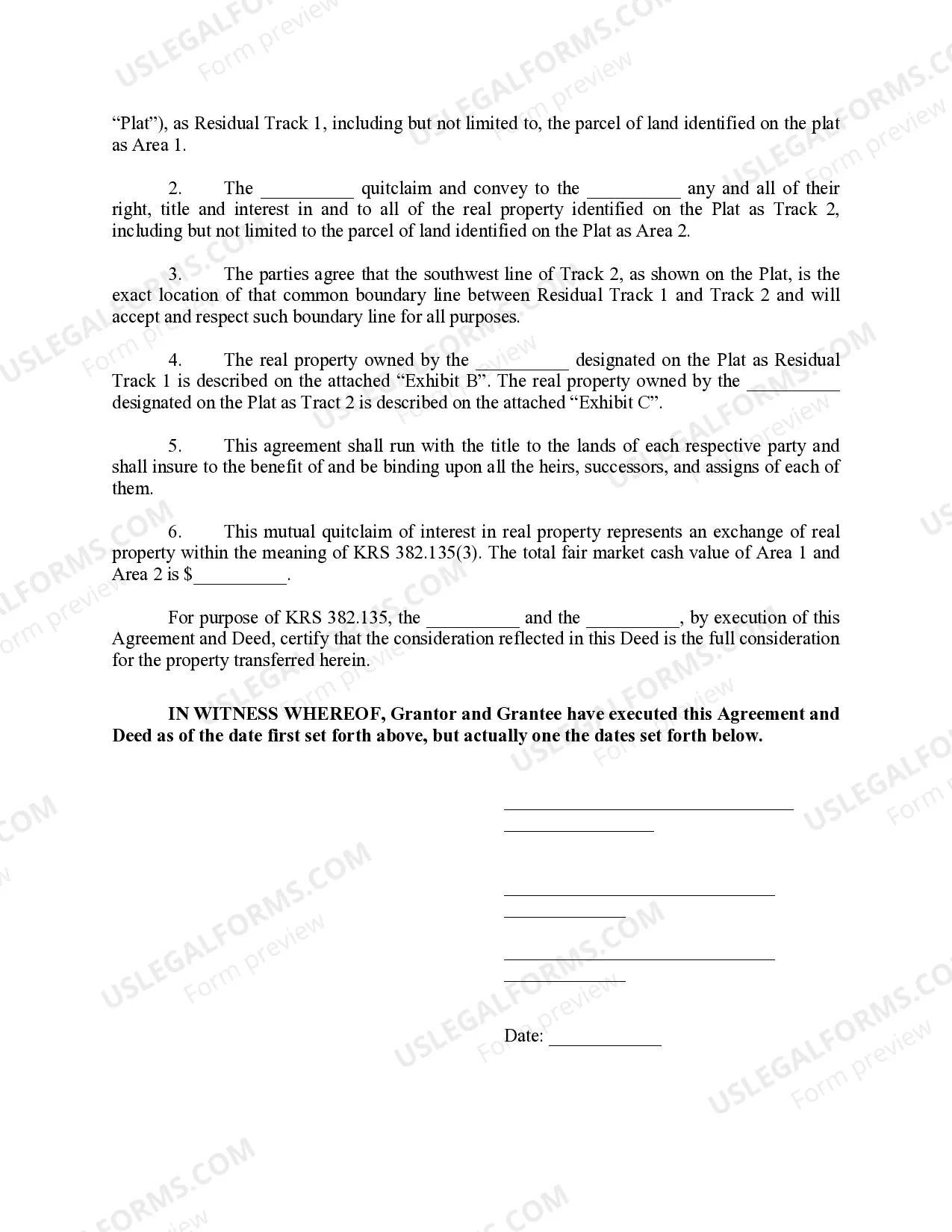 Preview Boundary Line Agreement and Quitclaim Deed