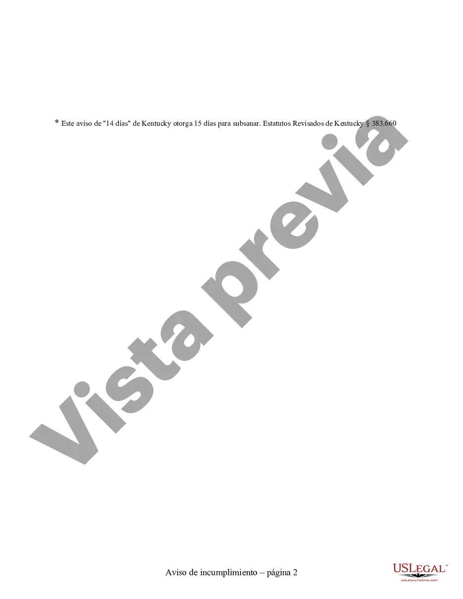 Preview Aviso de 14 días de incumplimiento material del contrato de arrendamiento o alquiler - Residencial - 15 días para subsanar