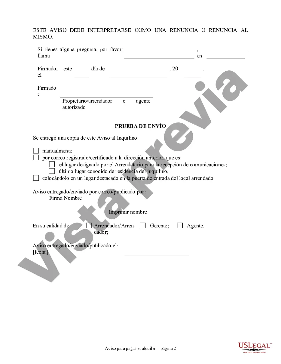 Preview Aviso de 7 días para pagar el alquiler o la terminación del contrato de arrendamiento - Residencial