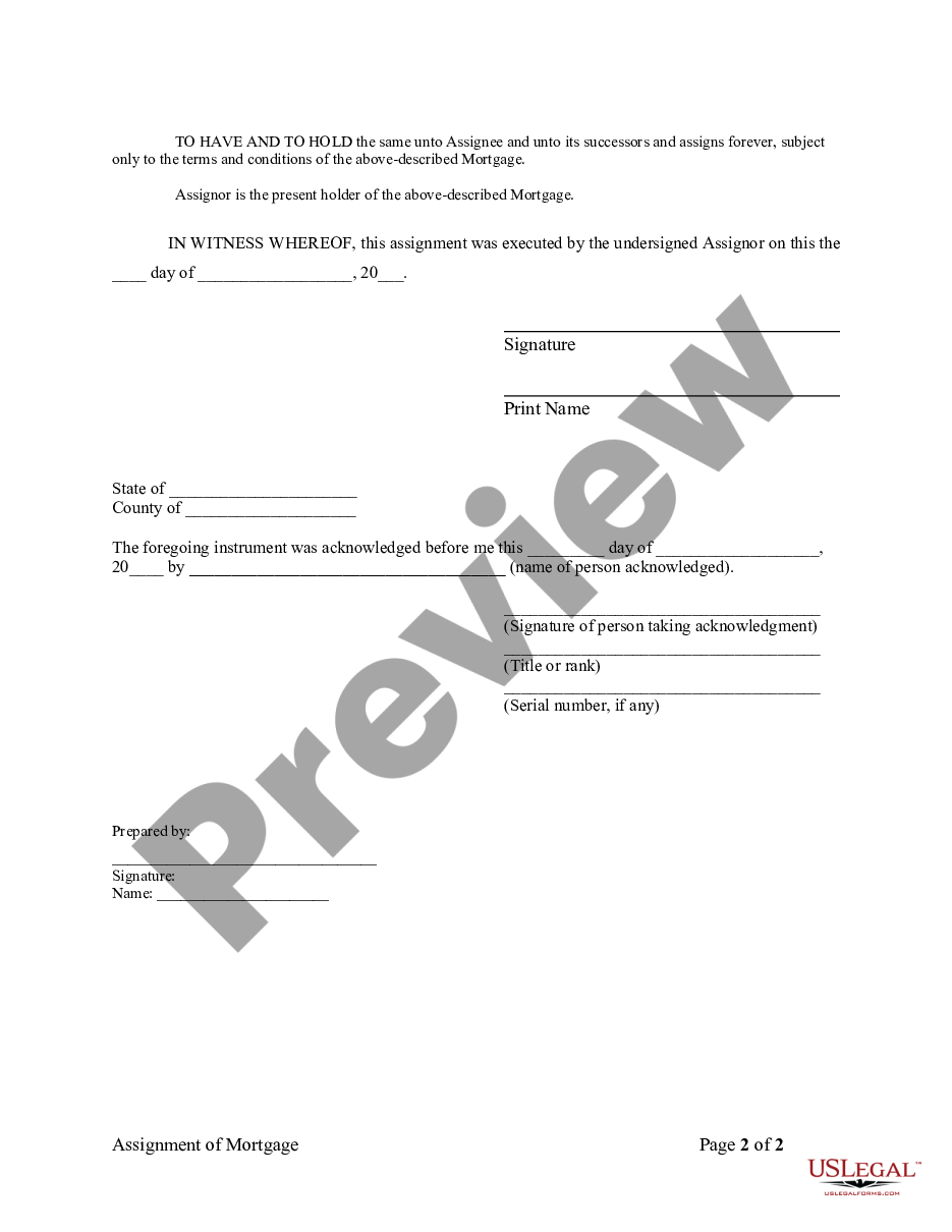 form Assignment of Mortgage by Individual Mortgage Holder preview