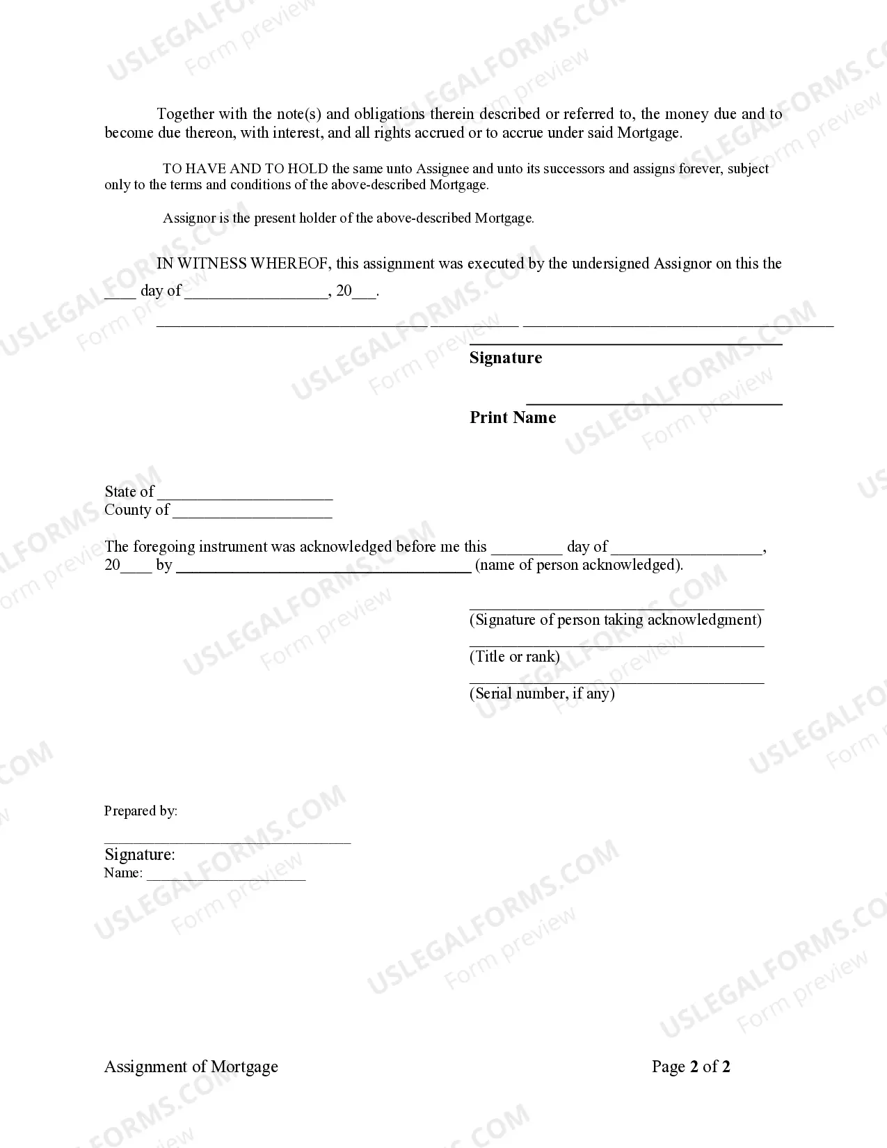 Preview Assignment of Mortgage by Individual Mortgage Holder