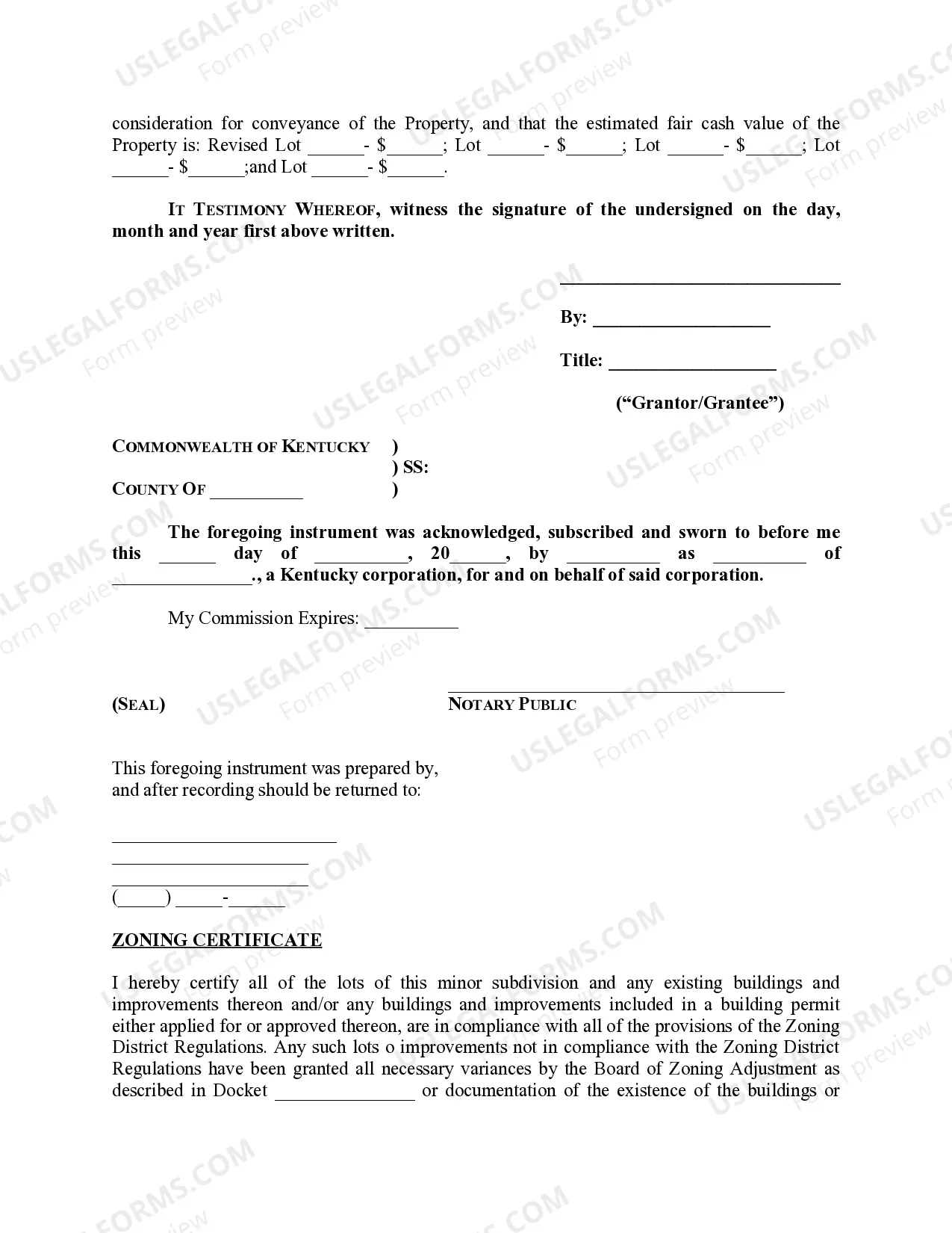 Preview Subdivision Deed