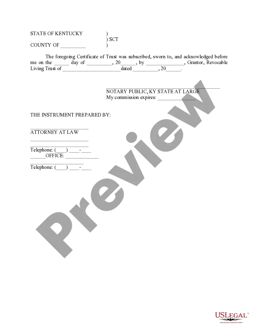 Preview Affidavit And Certificate Of Trust For Revocable Living Trust