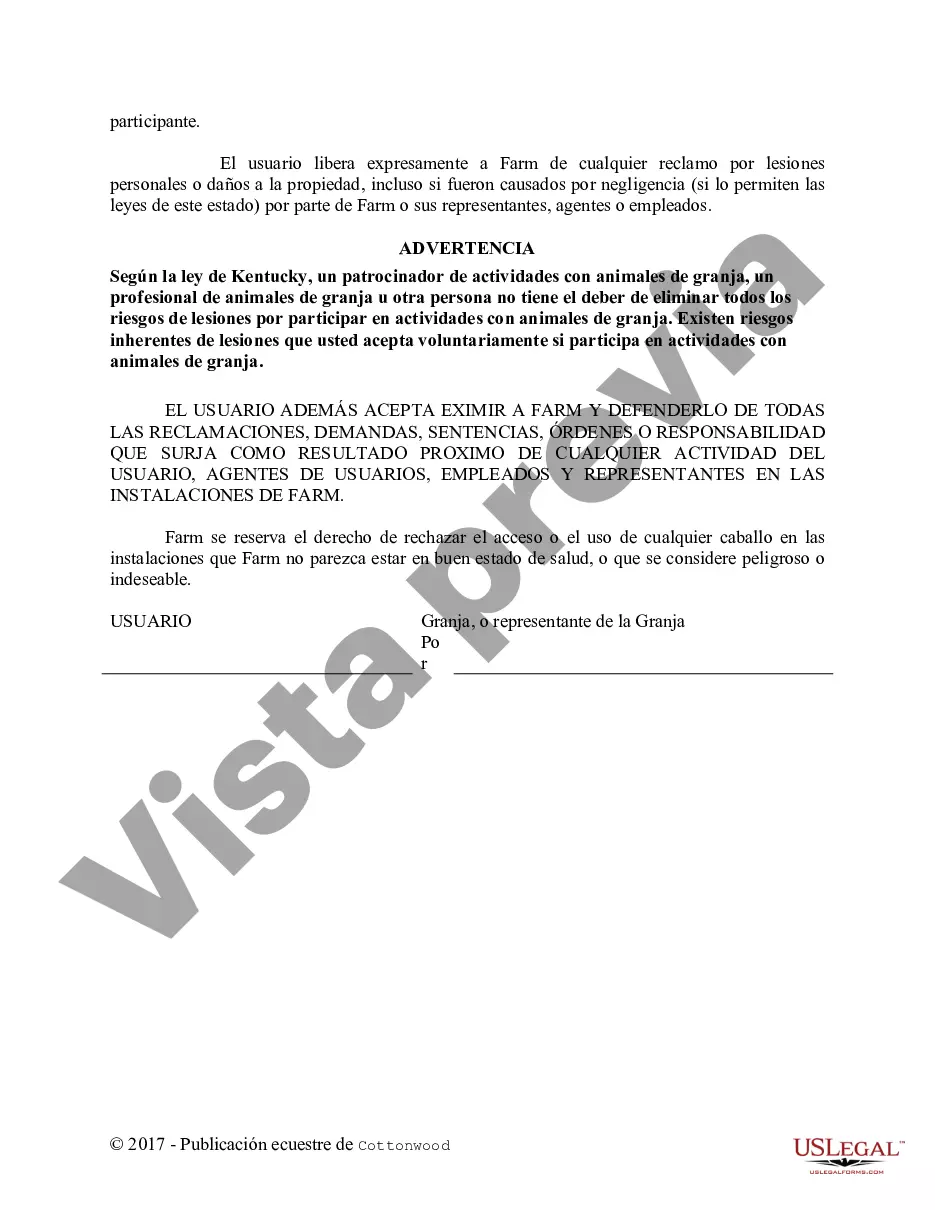 Preview Acuerdo de liberación de instalaciones - Espectáculo o clínica - Formularios equinos de caballos