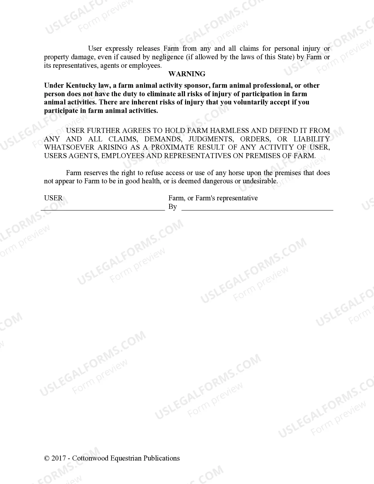 Preview Facility Release Agreement - Show Or Clinic - Horse Equine Forms