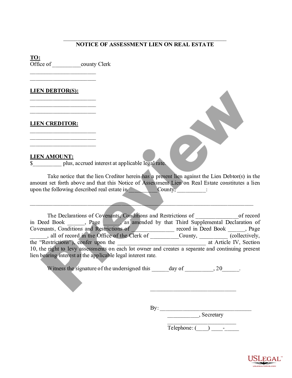 Kentucky Notice Of Assessment Lien On Real Estate Us Legal Forms 2329