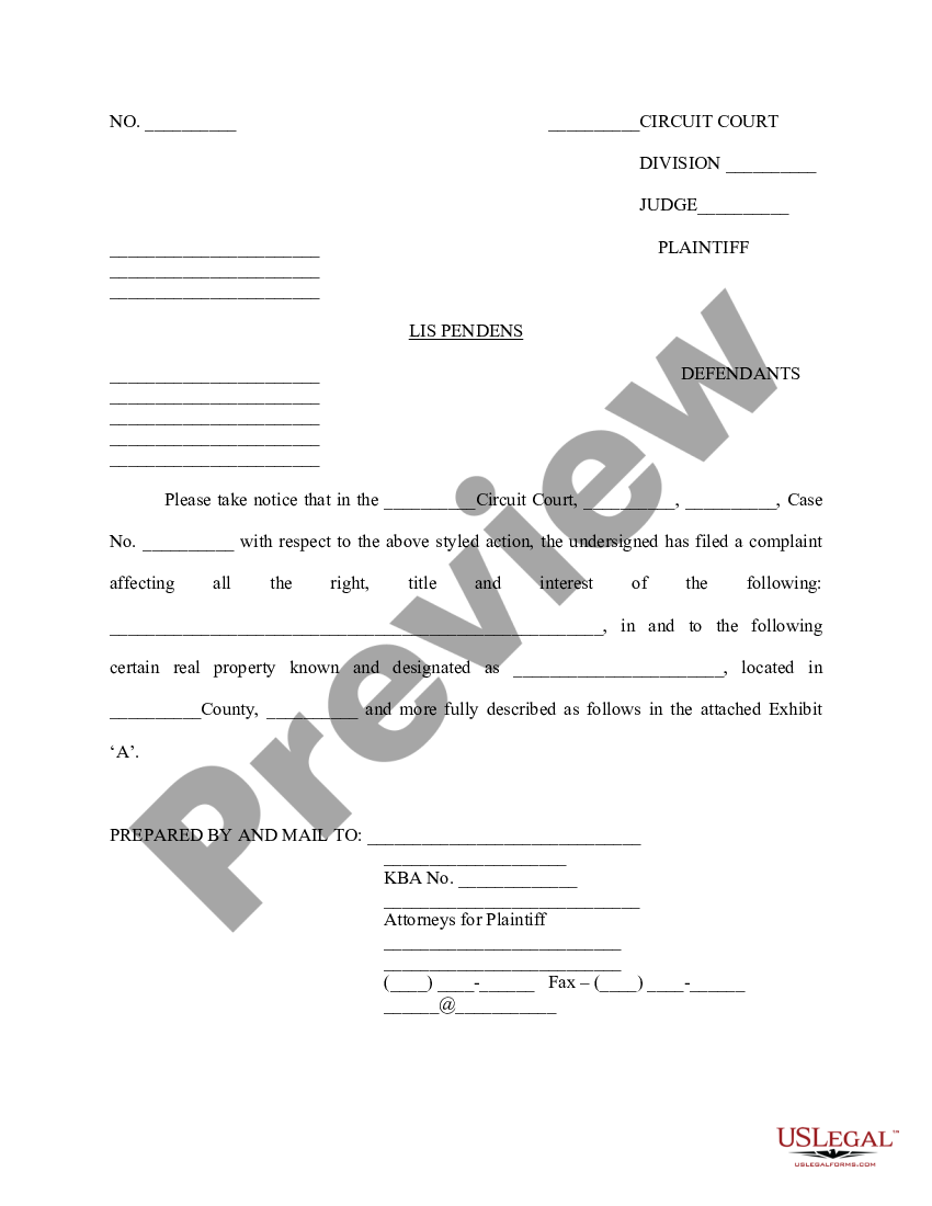 Kentucky Lis Pendens Notice Us Legal Forms 2731