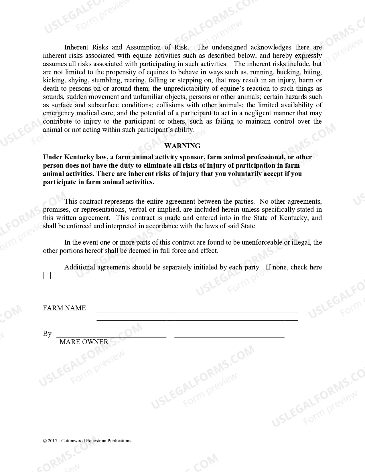 Preview Stallion Service Contract - Horse Equine Forms