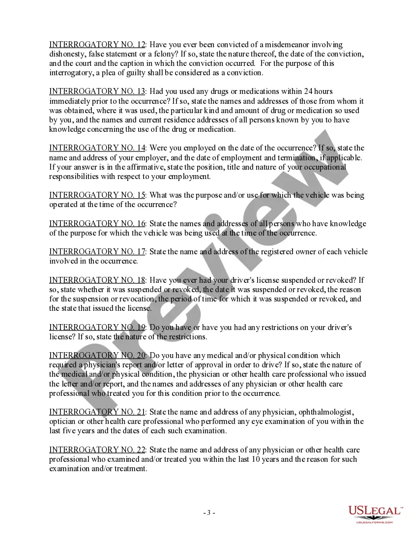Get Interrogatories to Defendant for Motor Vehicle Accident Preview Interrogatories to Defendant for Motor Vehicle Accident