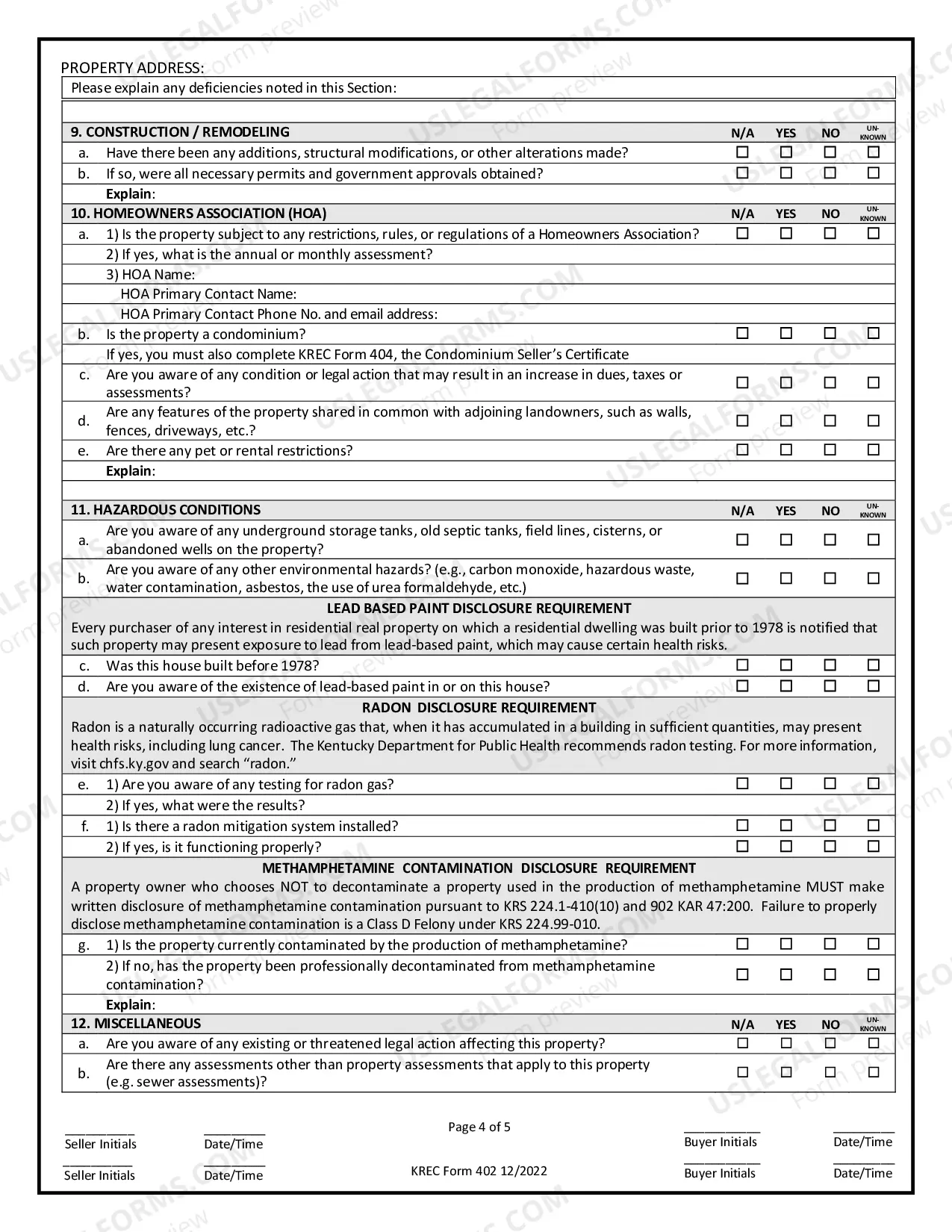 Preview Residential Real Estate Sales Disclosure Statement
