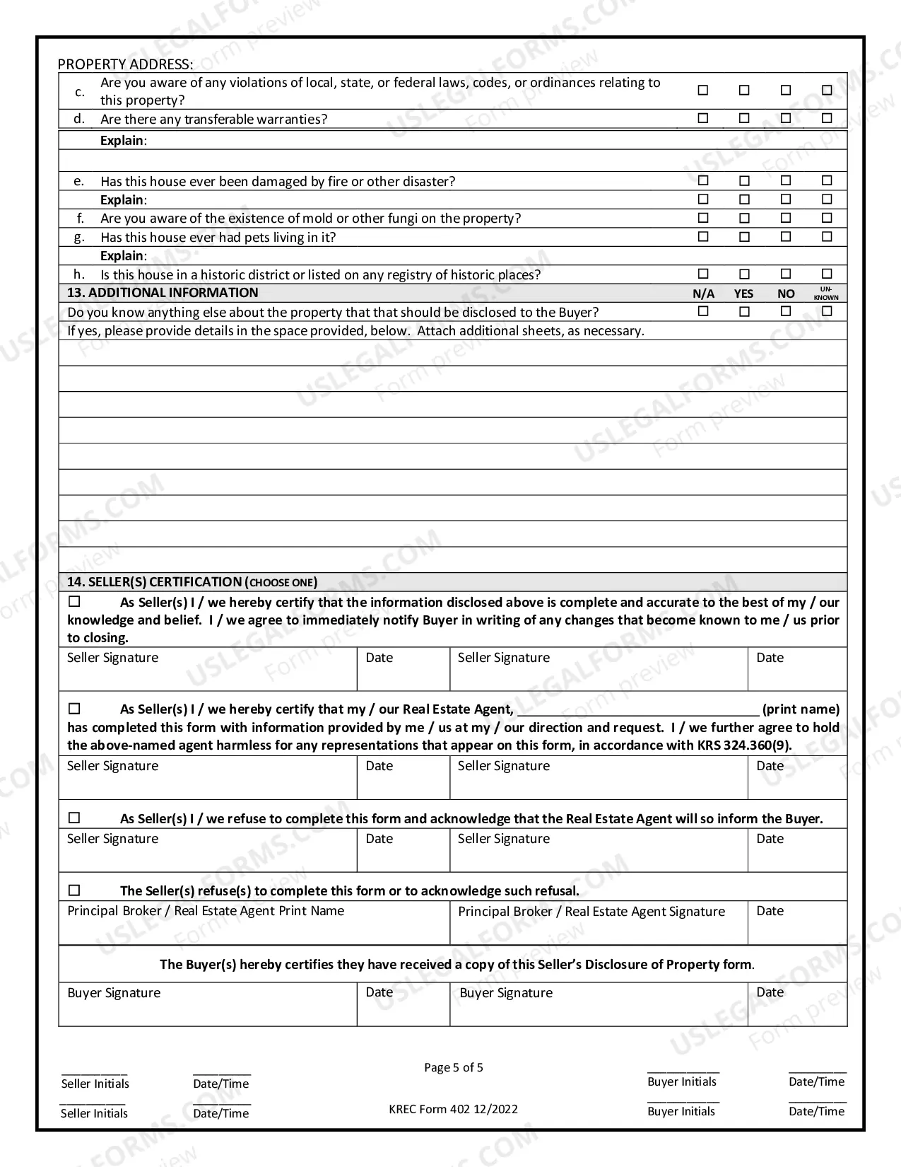 Preview Residential Real Estate Sales Disclosure Statement