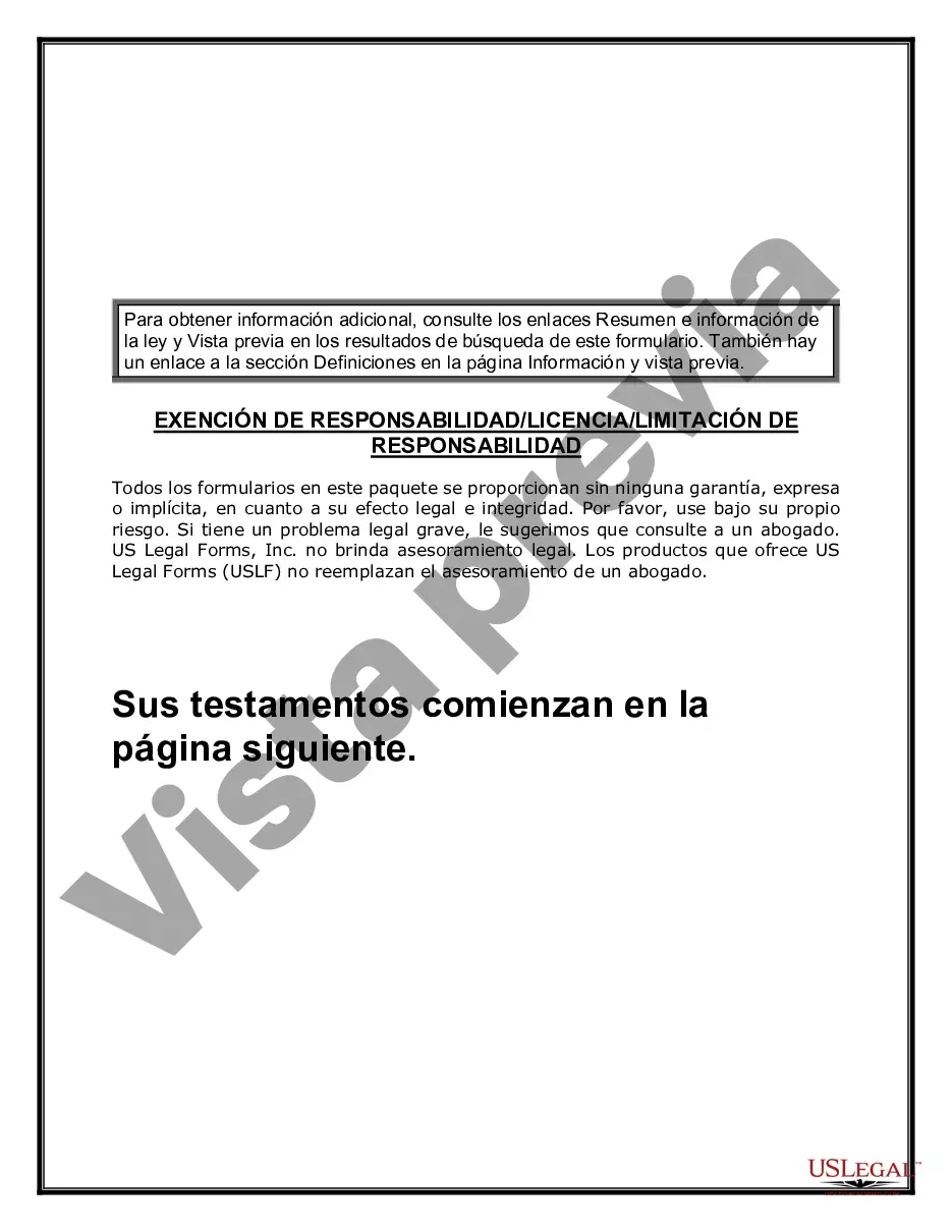 Preview Testamentos mutuos que contienen última voluntad y testamentos para personas solteras que viven juntas sin hijos