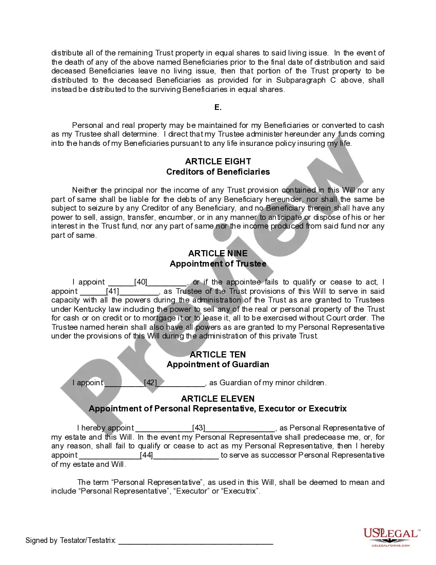 Preview Mutual Wills or Last Will and Testaments for Man and Woman living together, not Married with Minor Children