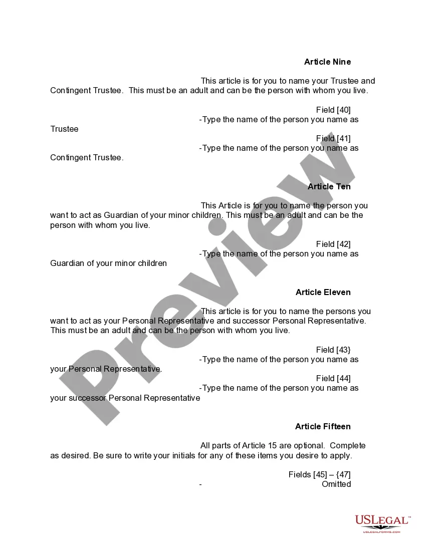 Preview Mutual Wills or Last Will and Testaments for Man and Woman living together, not Married with Minor Children