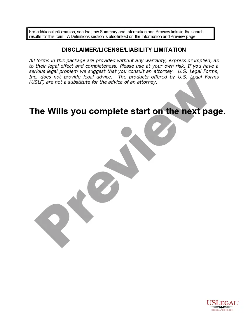 Preview Mutual Wills or Last Will and Testaments for Man and Woman living together, not Married with Minor Children