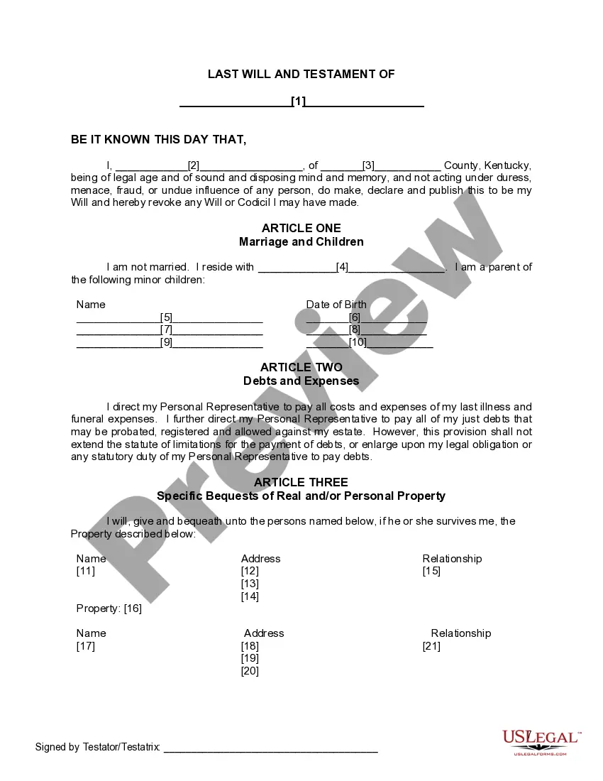 Preview Mutual Wills or Last Will and Testaments for Man and Woman living together, not Married with Minor Children