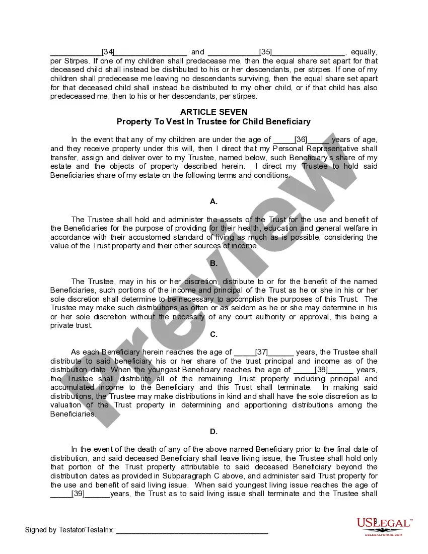 Preview Mutual Wills or Last Will and Testaments for Man and Woman living together, not Married with Minor Children