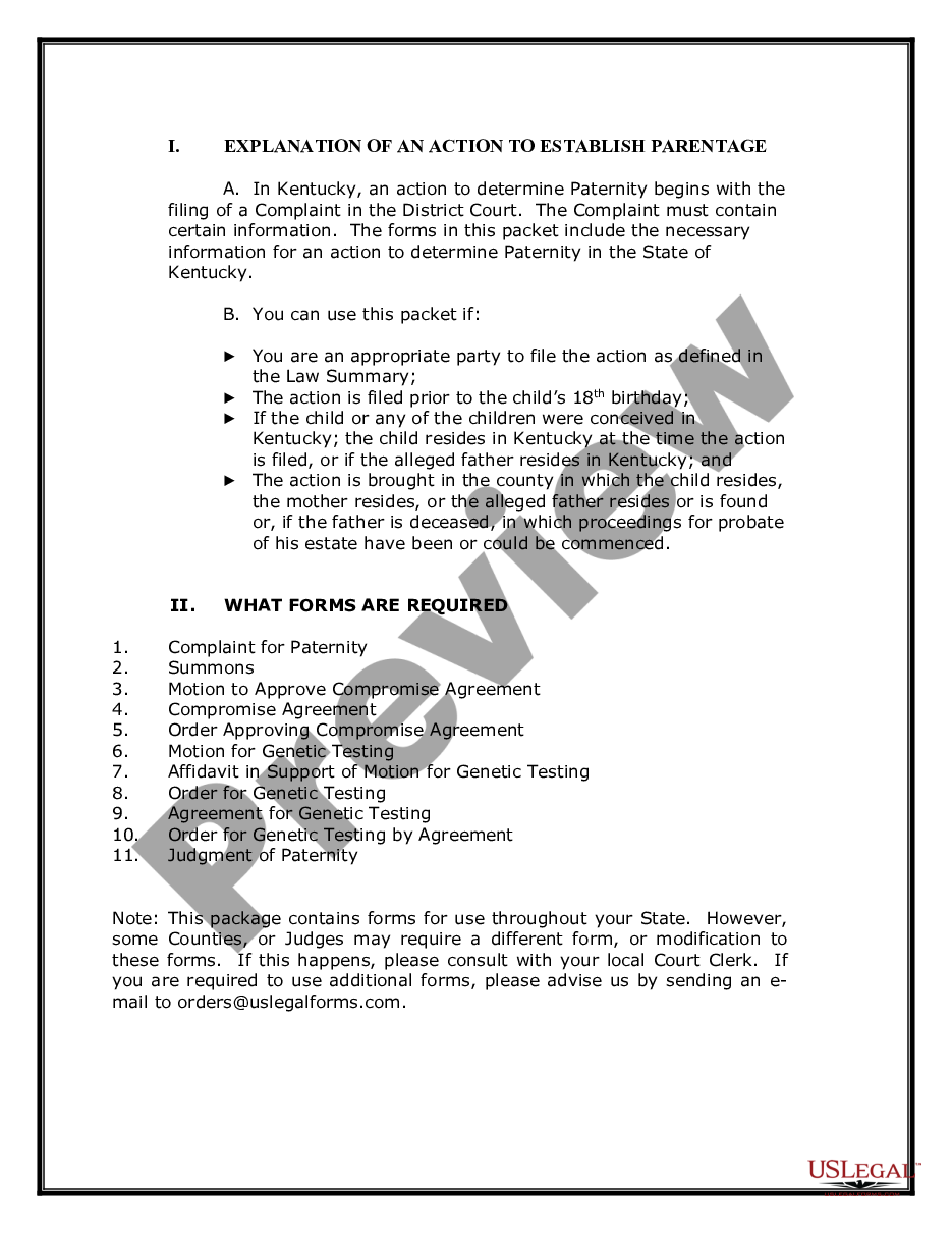 page 1 Paternity Case Package - Establishment of Paternity preview